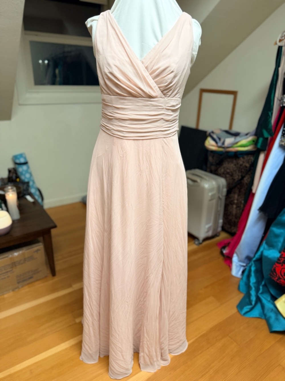 Blush V-Neck Chiffon Maxi Dress